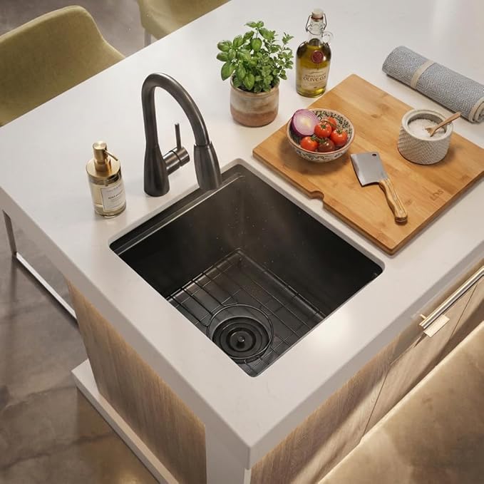 LQS Black Stainless Steel Undermount Bar Sink, 15" x 17" Small Wet Bar Sink and RV Kitchen Sink Workstation, 16 Gauge Stainless Steel Kitchen Sink with Abundant Accessories For RV, Outdoor, Coffee Bar