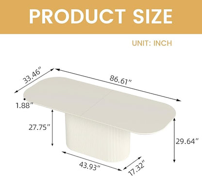 86.61" Oval Dining Table for 8, Rectangular Dinner Table 8 Seater Modern Dining Room Tables for Kitchen, Living Room, Cream White Kitchens Table with Oval Base