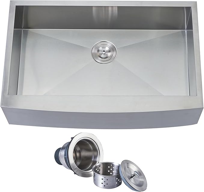 Hotis 33 Inch Farmhouse Sink, Stainless Steel Farmhouse Kitchen Sink, 16 Gauge 9 Inch Deep Undermount Apron Front Farm Sinks, 33x22 Inch Brushed Nickel Single Bowl