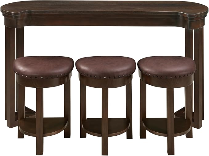 Bar Table and Chairs Set of 4 with 3 PU Upholstered Bar Stools, Breakfast Bar Table, Solid Wood Bar Height Dining Table Set, for Kitchen, Living Room, Party Room, Small Space (Espresso)
