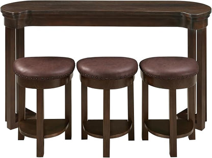 Bar Table and Chairs Set of 4 with 3 PU Upholstered Bar Stools, Breakfast Bar Table, Solid Wood Bar Height Dining Table Set, for Kitchen, Living Room, Party Room, Small Space (Espresso)