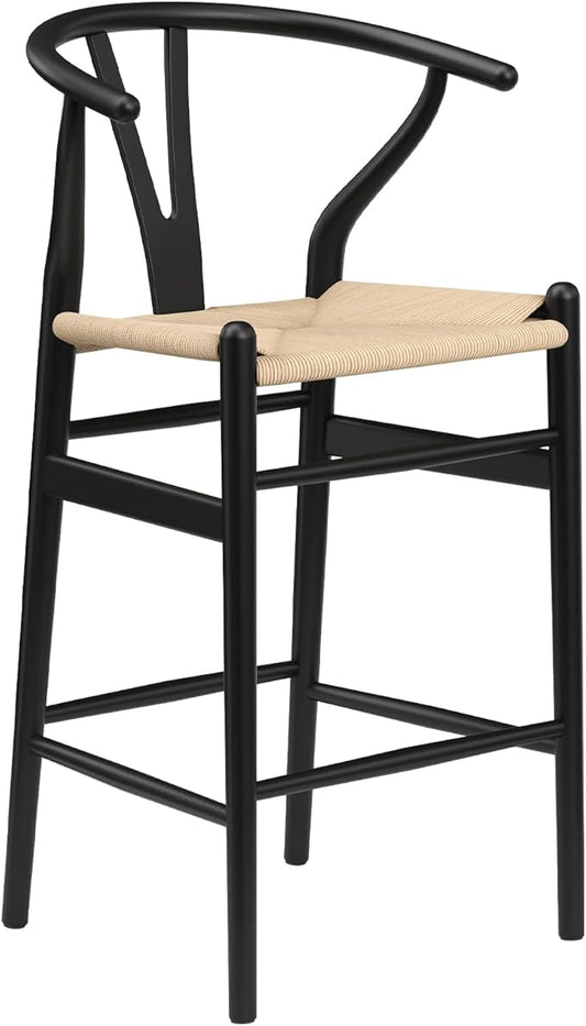 Modern Dining Chairs with Natural Weave Seat - Sturdy Construction Bar Stools for Kitchen Island, Versatile Use in Dining Room and Bedroom, Stylish Simple Design Comfortable Fully Assembled,Beige-Pape