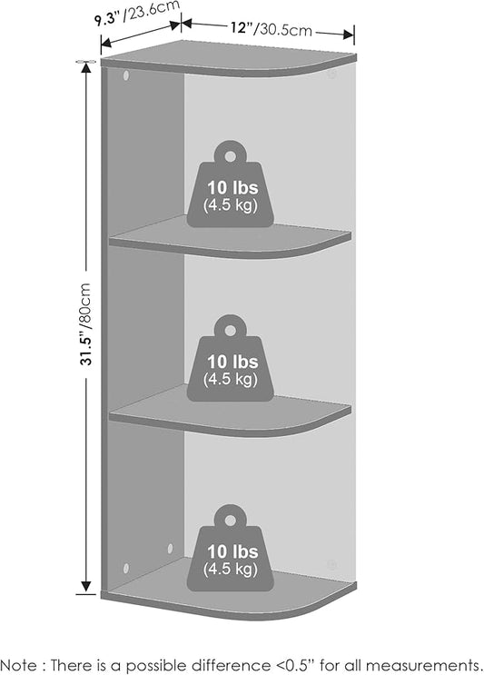 Furinno Reed Corner Shelf, 3-Tier Corner Bookshelf, Book Shelf, Corner Shelves, Storage Rack, for Organization and Storage, Home Office, Living Room, White