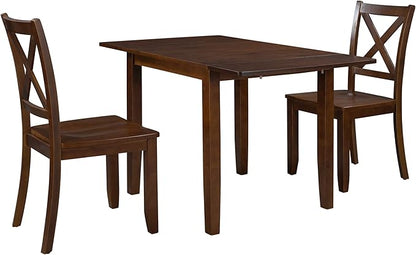 3-Piece Farmhouse Dining Table Set, Wood Drop Leaf Breakfast Nook Dining Table Set with 2 X-Back Chairs for Small Places