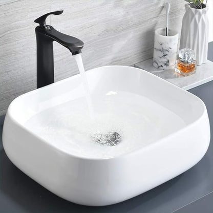 Rectangle Vessel Sink, 18"x16" Modern White Ceramic Bathroom Vessel Sink Above Counter Lavatory Vanity Porcelain Washinng Art Basin