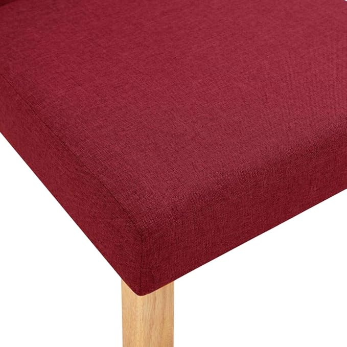 Wine Red Dining Chairs Set of 2 with Soft Fabric Upholstery and Natural Rubber Wood Legs for Kitchen Dining Room and Living Spaces