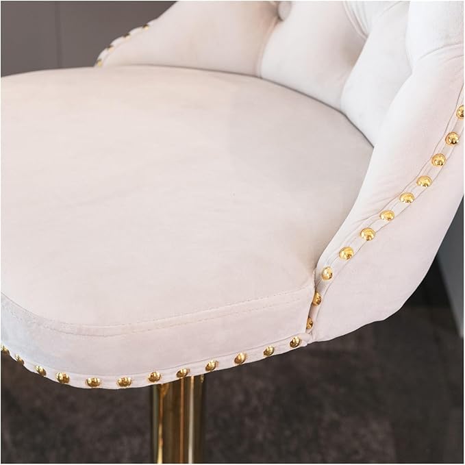 Golden Swivel Velvet Barstools Adjusatble Seat Height from 25-33 Inch,Modern Upholstered Bar Stools with Backs Comfortable Tufted for Home Pub and Kitchen Island,Beige,Set of 2