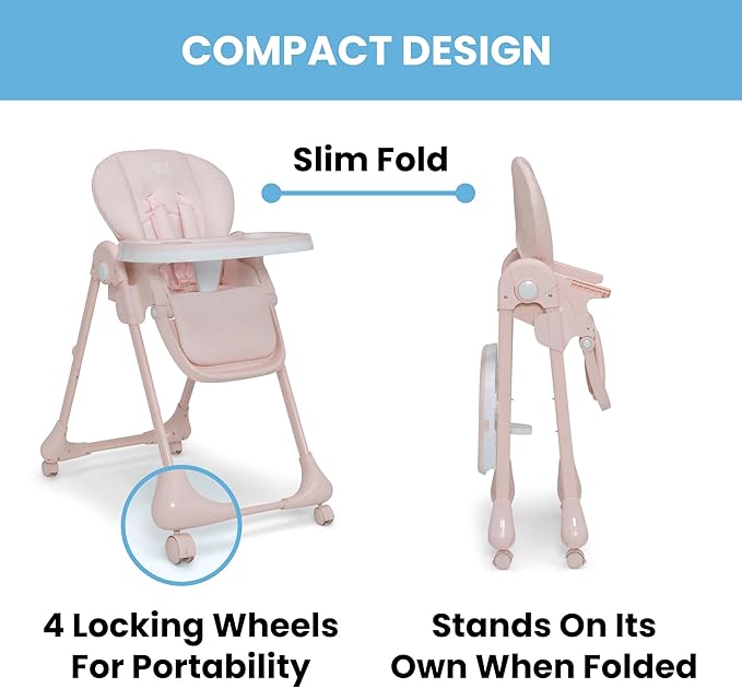 Little Folks by Delta Children 2-in-1 SlimFold High Chair for Babies and Toddlers, Pink