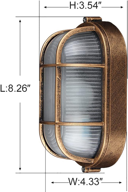2-Pack Outdoor Oval Wall Lights, 8.3"Nautical Bulkhead Sconce, Flush Mount for Wall or Ceiling, Aluminum with Frosted Glass, Vandal Resistant Security Light E26 Base, Waterproof Garage, Terrace, Sauna