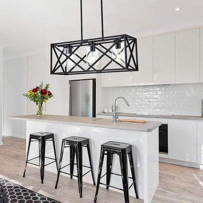 3-Lights Black Kitchen Island Pendant Lighting, Contemporary Dining Room Chandelier with Clear Glass Shades for Overtable Living Room