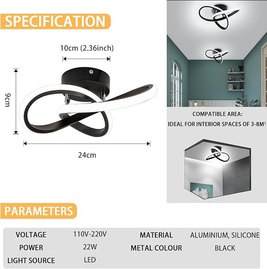 EIDISUNY Modern LED Ceiling Light, 2 Rings Creative Black Hallway Ceiling Lighting 6000K Flush Mount Ceiling Lights for Kitchen Bathroom Cool White Light 22W (Black)