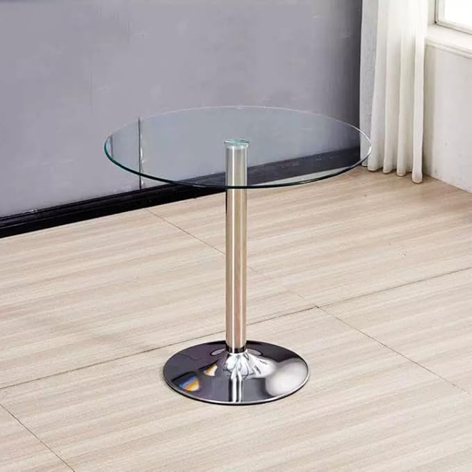 31.2” Round Glass Top Pedestal Table Glass Kitchen Dining Table, Modern Circular 2-4 Seat Breakfast Bistro Table for Dining Room, Living Room, Cafe