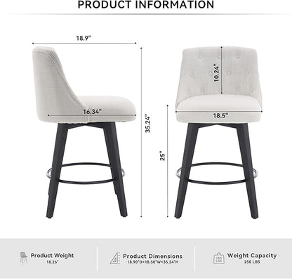 Modern Dining Chairs,Set of 2 - Sturdy and Stylish,Simple Natural Design,Counter Height Bar Stools with Line & Button Tufted Back,Solid Wood Frame Seat for Kitchen Island,Easy Asse,White-Linen-Foam