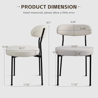 White Boucle Dining Chair Set of 2, Modern Oval Upholstered Dining Chairs with Curved Back and Metal Leg for Dining Room,Restaurant,Kitchen Island(Black Leg)