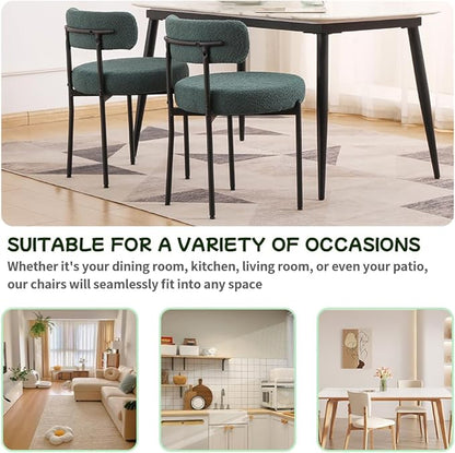 EDWELL Green Dining Chairs Set of 4, Modern Upholstered Dining Room Chairs with Thick Cushion, Curved Backrest Kitchen Chairs Boucle Chair for Dining Room, Living Room