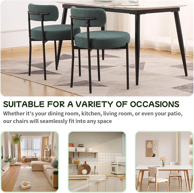 EDWELL Dining Chairs Set of 6, Modern Upholstered Dining Room Chairs with Black Metal Legs, Green Curved Backrest Kitchen Chair for Dining Room, Living Room