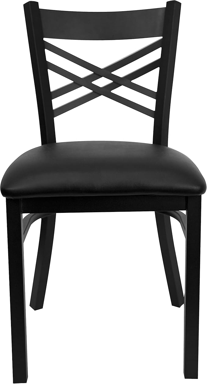 Flash Furniture 4 Pack HERCULES Series Black ''X'' Back Metal Restaurant Chair - Black Vinyl Seat
