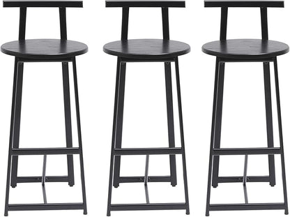 3-Piece Counter Height Bar Stool Set - Armless Back Stools for Kitchen Island (Black + MDF + Modern)