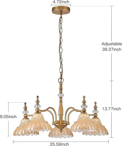 HDDFL Chandelier 5 Lights Chandeliers Lamp Modern Pendant Lighting Fixtures for Dining Room Entryway Living Room Bedrooms Kitchen Brown and Brass