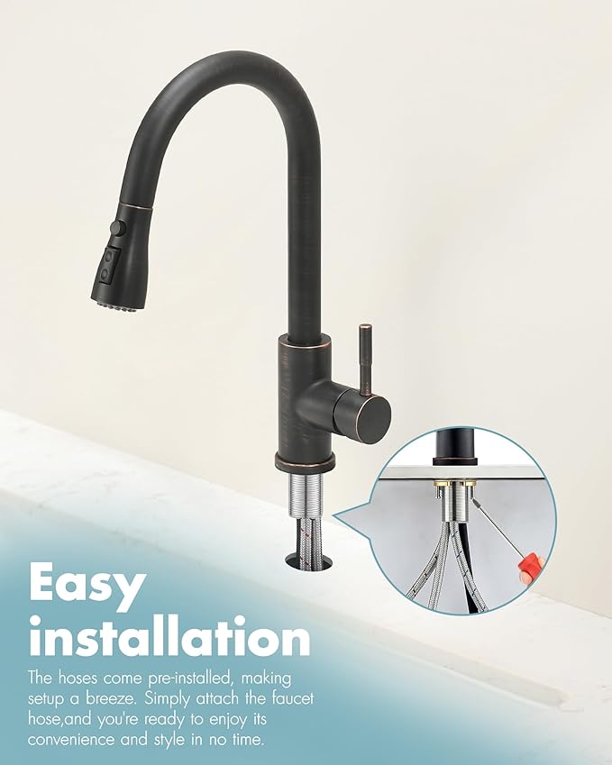 GIMILI Oil Rubbed Bronze Kitchen Faucet with Pull Down Sprayer Single Hole Kitchen Sink Faucet Suitable for Farmhouses RV Laundry Room Outdoor and Campers
