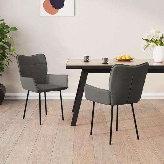 Dining Chair Set of 2 Modern Accent Chairs in Dark Grey Velvet 21.7x23x32.1 in Ergonomic High Back with Metal Legs Compact Size for Dining Room Kitchen Living Room Home Office