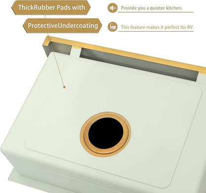 MILOSEN Gold RV Kitchen Sink, Stainless Steel Farmhouse Apronfront Kitchen Sinks, 23×16 inch Undermount RV Sink, Small Single bowl Laundry Apron Sink, 7 inch Depth Outdoor Camper Sinks