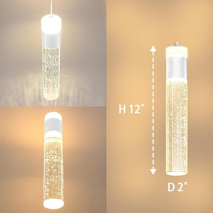 Glam Rectangular Crystal Column Chandelier for High Ceiling 12-Lights Silver LED Dimmable Pendant Light for Kitchen Island Dining Room Entrance Foyer Living Room Adjustable Height