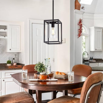 VINLUZ 1 Light Farmhouse Pendant Lighting Black Cage Chandelier Glass Shade Contemporary Modern Kitchen Island Lights Fixtures Ceiling Hanging Dining Room Living Room