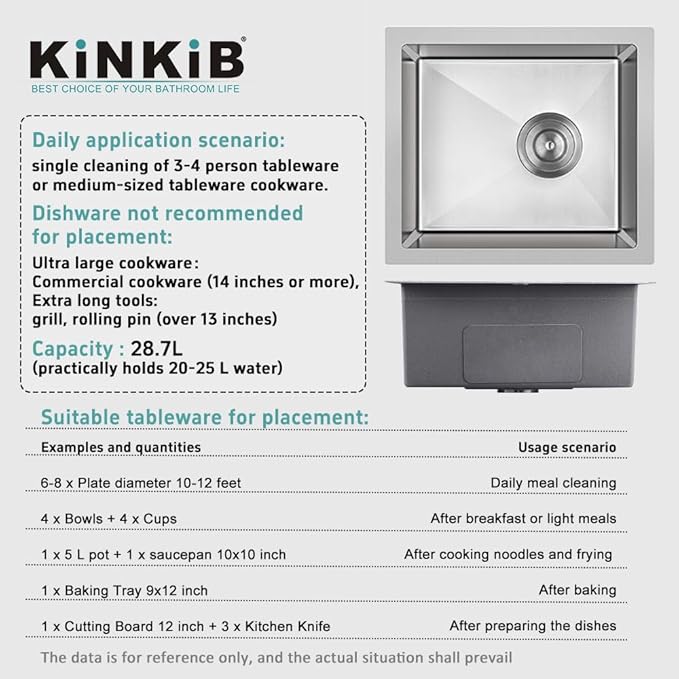 15 inch Bar Sink, KINKIB 15 x 17 inch Undermount Bar Prep Kitchen Sink, Handmade Single Bowl T-304 Stainless Steel Sink with Strainer