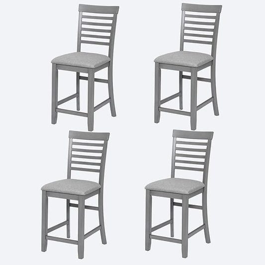 Set of 4 Dining Chairs, Wooden Kitchen Chairs with Padded Cushion, Upholstered Stools for Kitchen Island, Dining Room, Living Room, Easy Assembly (Gray - Ladder backrest)