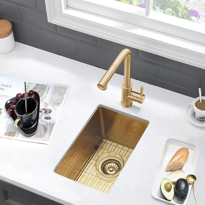 Gold Bar Sink Undermount-VASOYO 10x18 Small Kitchen Sink Undermount Outdoor Rv Sinks 16 Gauge Gold Stainless Steel Single Bowl Deep Wet Bar Sinks with Accessories