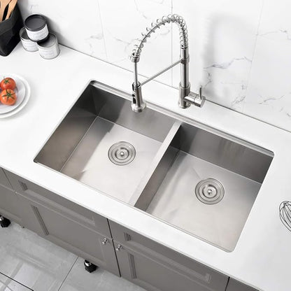 33 Inch Double Bowl Undermount Kitchen Sink Workstation-Bokaiya Stainless Steel 50/50 Double Bowl Kitchen Sink Undermount Ledge Workstation 16 Gauge 10 Inch Deep Double Basin with Cutting Board