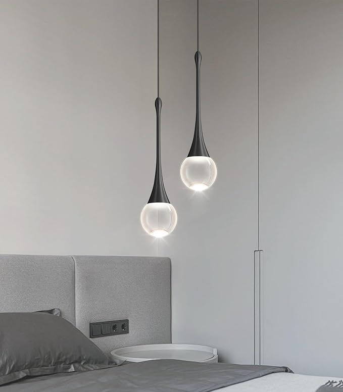 Modern Pendant Light LED Crystal Chandelier for Kitchen Island Dimmable Crystal Pendant Lighting for Dining Room Bedroom Black