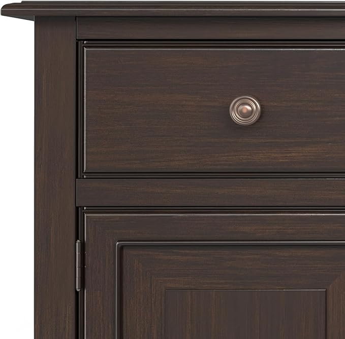 SIMPLIHOME Connaught 51-inch Wide Solid Wood Storage Cabinet in Chestnut Brown for the Entryway, Mudroom, 3 Drawers and Adjustable Shelves, Traditional Style, Space-Saving Design