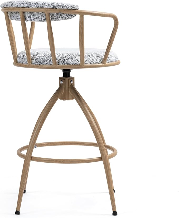 26'' Swivel Counter Height Bar Stool, Set of 2 Fabric Seat with Water Transfer Printed Metal e, Modern Industrial Design Bar Chairs for Kitchen Island, Dining Room, Home Bar, Counter Seat (Beige)