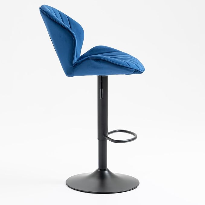 Rhomtree 24-32 Inch Swivel Bar Stools, Adjustable Counter Height Barstools, Velvet Tufted Upholstered and Footrest Barstools, Upholstered Bar Chairs for Home Bar Kitchen Island(Blue Set of 4)