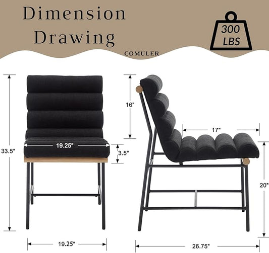 Modern Upholstered Dining Chairs Set of 2, Black Linen Dining Room Chairs with Tufted Back & Cushion, Comfy Armless Kitchen Chairs with Black Metal Legs for Dinner Living Room