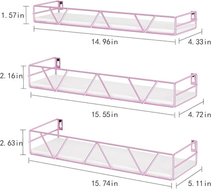 Amaoot Floating Shelves Set of 3, Home Wood Wall Shelf, Farmhouse Shelf for Bedroom, Wall Mounted Floating Shelf for Living Room, Bedroom, Bathroom, Kitchen, Office (Pink)
