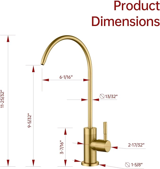 SUMERAIN NSF Certification 100% Lead-Free Kitchen Water Filter Faucet SUS304 Stainless Steel, Brushed Gold Drinking Water Faucet for Kitchen Sink