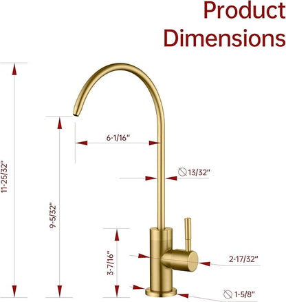 SUMERAIN NSF Certification 100% Lead-Free Kitchen Water Filter Faucet SUS304 Stainless Steel, Brushed Gold Drinking Water Faucet for Kitchen Sink