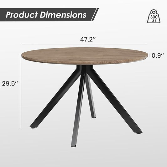 47" Solid Wood Island Table, Rustic Dining Table with Sturdy X-Base, Farmhouse Dining Table with Scratch-Resistant Pads for Dining Room & Kitchen, Black+Brown