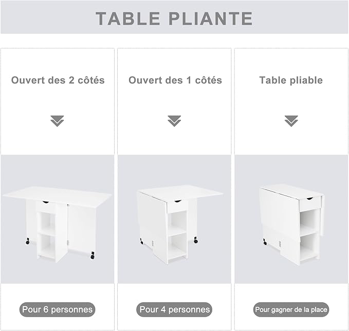 Folding Dining Table, Drop Leaf Table for Small Space with Drawer and Open Storage Shelves, Modern Rectangular Kitchen Dining Table, 47.2" L x 28.3" W(White)