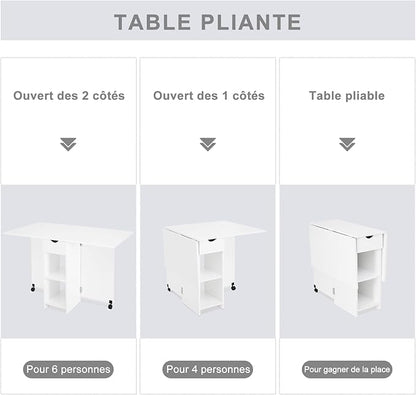 Folding Dining Table, Drop Leaf Table for Small Space with Drawer and Open Storage Shelves, Modern Rectangular Kitchen Dining Table, 47.2" L x 28.3" W(White)