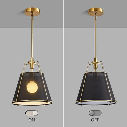 Modern Pendant Light Fixtures with 13" Black Linen Fabric Shade, Adjustable Hanging Light Fixture,Drum Gold Vintage Chandelier for Kitchen Island Bedroom Dining Room Foyer Entryway