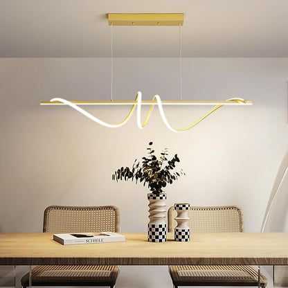 Modern LED Gold Pendant Light, 39IN Ceiling Chandelier Fixtures Dimmable with Remote Control 3000k-6500K Adjustable Color Temperature, Aluminum Island Lighting Lamp for Dining Room, Living Room