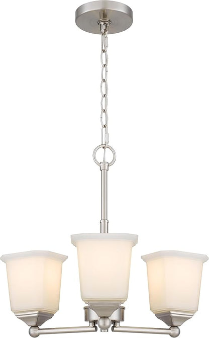 Tawson Nox 3-Light Chandelier Pendant Ceiling Light Brushed Nickle White Glass Shade Adjustable Height for Hallway, Entryway, Passway, Dining, Bedroom, Kitchen, Balcony Living Room