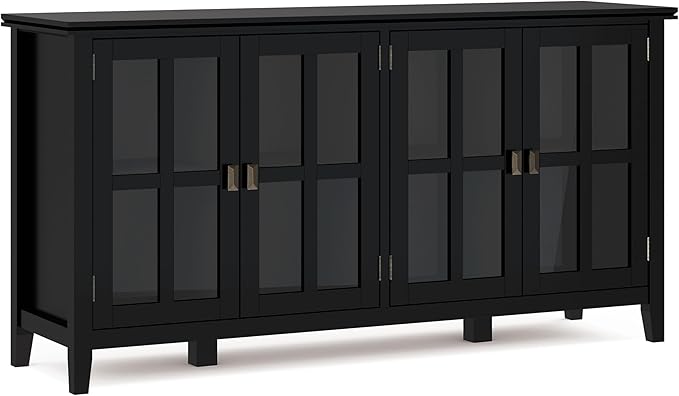 SIMPLIHOME Artisan SOLID WOOD 66 Inch Wide Contemporary Wide 4 Door Storage Cabinet in Black, For the Living Room, Entryway and Family Room