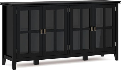 SIMPLIHOME Artisan SOLID WOOD 66 Inch Wide Contemporary Wide 4 Door Storage Cabinet in Black, For the Living Room, Entryway and Family Room