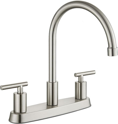 Kitchen Faucets, High Arc 360°Rotating Spout Kitchen Sink Faucet 2 Handle 8 Inch Centerset RV Kitchen Faucet with Supply Lines, 3 Hole Kitchen Faucet Without Side Sprayer, Brushed Nickel