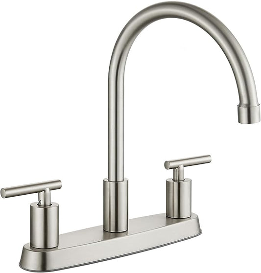 Kitchen Faucets, High Arc 360°Rotating Spout Kitchen Sink Faucet 2 Handle 8 Inch Centerset RV Kitchen Faucet with Supply Lines, 3 Hole Kitchen Faucet Without Side Sprayer, Brushed Nickel